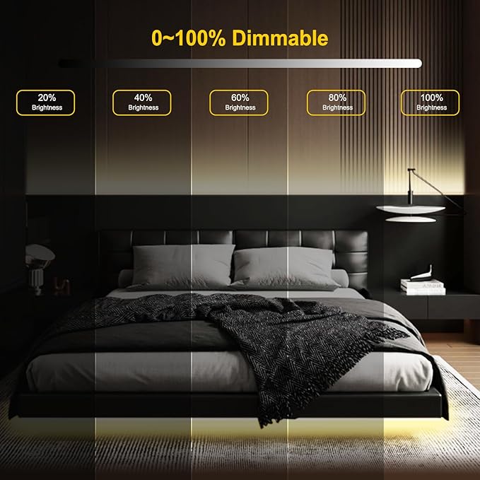 Pandery COB LED Strip Light,CCT Dimmable Strips Light,2700K-6500K,16.4ft/5m,8mm Wide,CRI90+ 24V LED Strips Kit with Bluetooth APP Control/Music Mode,for Bedroom,Kitchen,DIY Lighting
