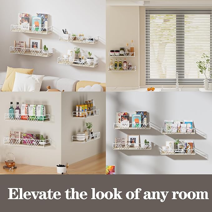 Amaoot Floating Shelves for Wall Set of 4, Different Sizes Mounted Wood Floating Shelf, Wall Shelves for Living Room, Bedroom, Bathroom, Kitchen, Farmhouse Decor, Office