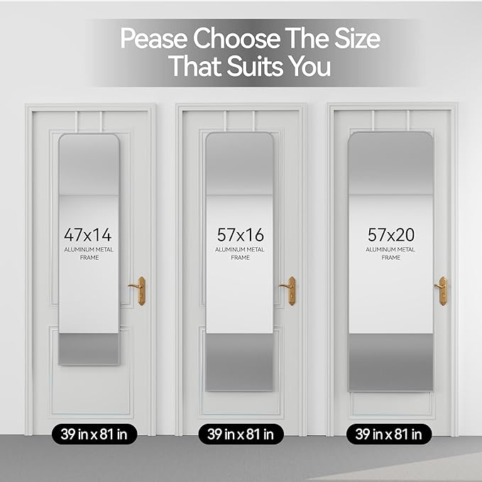 SCWF-GZ 47x14 Mirror Full Length Door Hanging Wall Mounted Aluminum Alloy Metal Frame Dressing Make-up Save Space Half Body Mirrors for Entryway Bedroom Bathroom Living Room 47 inch Silver