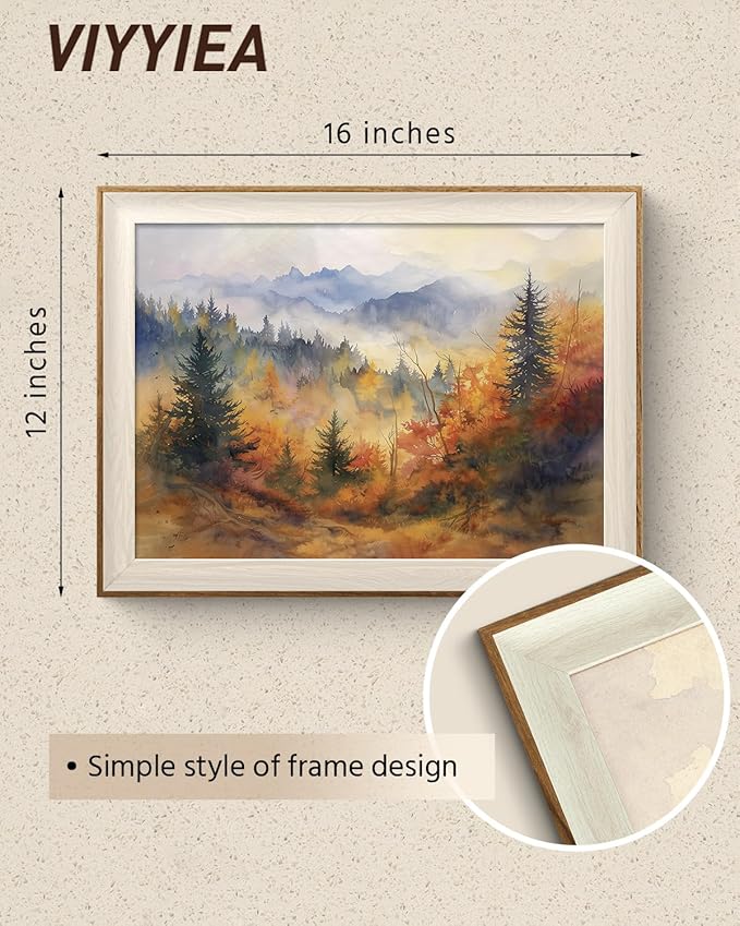 VIYYIEA Framed Wall Art for Living Room, Autumn Canvas Prints, Vintage Home Decor, Landscape Painting Picture, Bathroom Wall Decor Gifts for Friends or Family - 16L x 12W