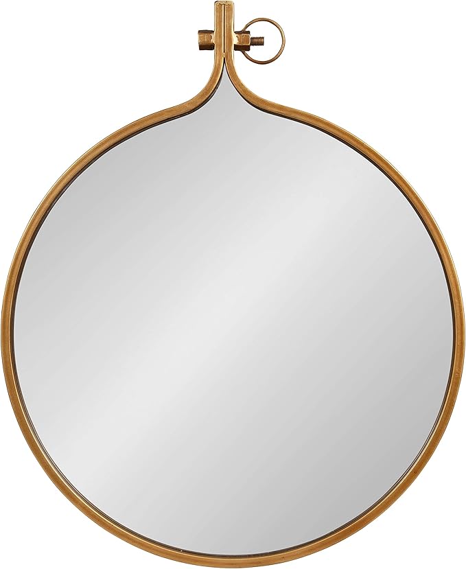 Kate and Laurel Yitro Round Industrial Modern Metal Framed Wall Mirror, 23.5x28.5, Gold