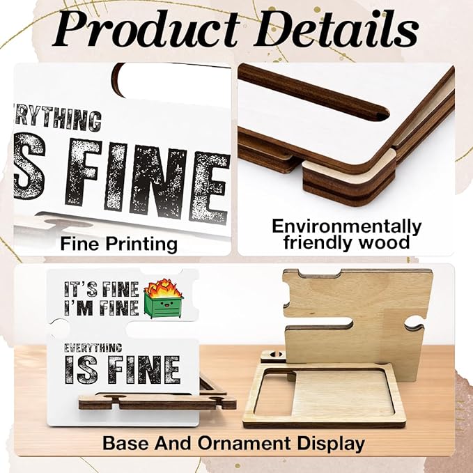 Funny Office Gift - Multi-functional Desk Organizer - Humorous Dumpster and Fire Office Quote Wooden Decor Sign for Women Desk Shelf Table