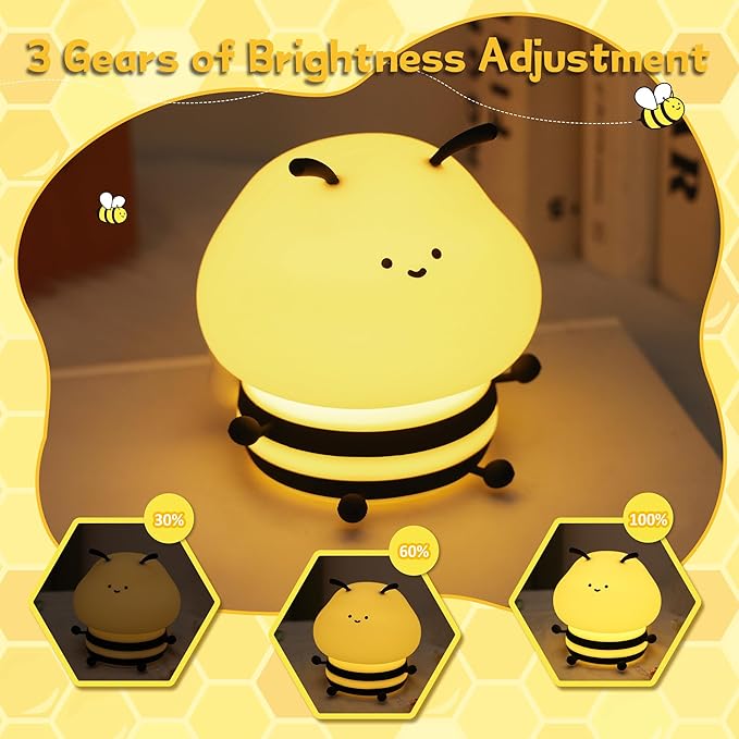 OkiyiD Bee Gifts, Cute Bee Night Light, Animal Silicone Nursery Lamp with Dimming and Timing Function, 9 Lighting Effects, Cute Room Decor Lights