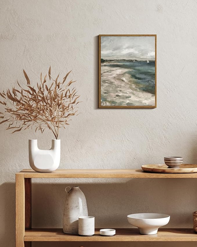 InSimSea Framed Canvas Prints Art Vintage Decor, Coastal Wall Art Living Room, Storm Clouds Vintage Coastal Wall Bathroom Pictures, Traditional Scenic Pictures for Bedroom Office Decor, 11"x14"