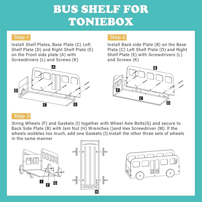 Bus for Tonies Box 1/2 Organizer Shelf Storage, Wooden Bus Storage Holder for Toniebox Player Tonies Figures Characters, Display Collection 20~30 Characters, Funny Little Car
