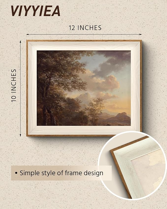 VIYYIEA Framed Wall Art for Living Room, Natural Canvas Prints, Vintage Home Decor, Landscape Painting Picture, Bathroom Wall Decor Gifts for Friends or Family - 12L x 10W