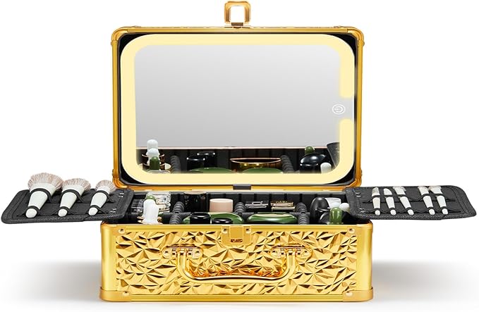 Makeup Box with Detachable Lighted Mirror, Cosmetic Organizer，travel makeup mirror