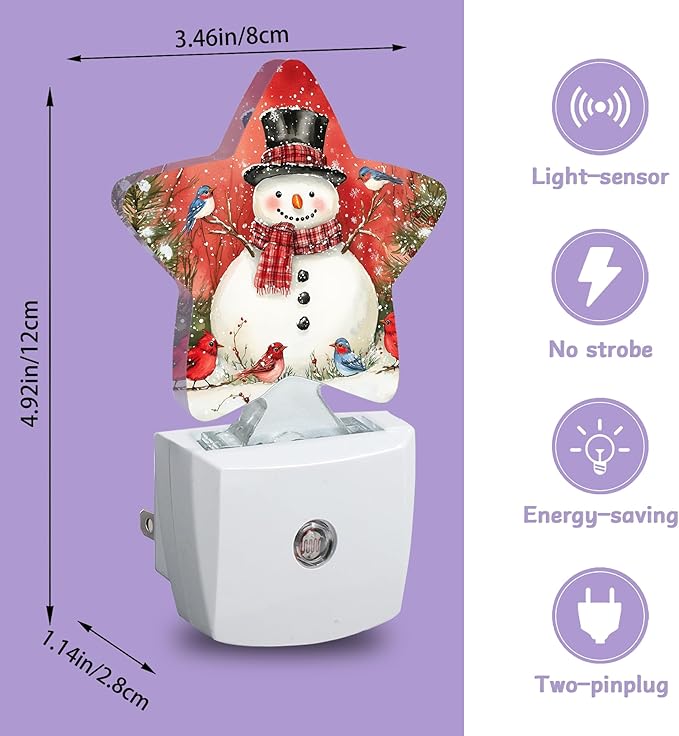 Nightlight,Snowman Bird Decorative Night Lights Plug Into Wall,Christmas Night Light with Auto Sensor for Bedroom,Nursery,Hallway,Stairway,Gifts