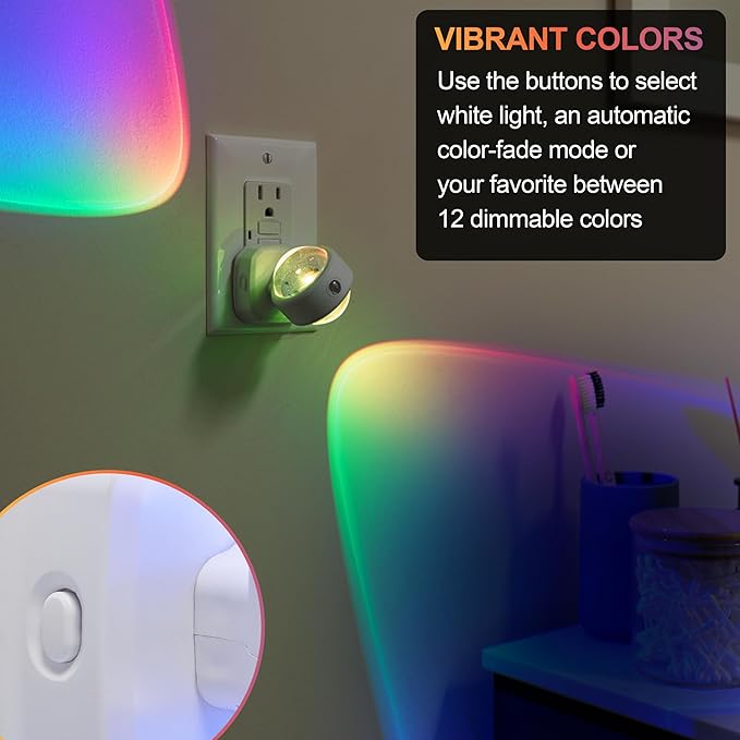 GE Swivel Sconce LED Night Lights Plug Into Wall for Home Decor Color Changing Dimmable Rotating Dusk to Dawn Sensor, Ambient Lighting, Apartment Essentials 1 Pack 81041