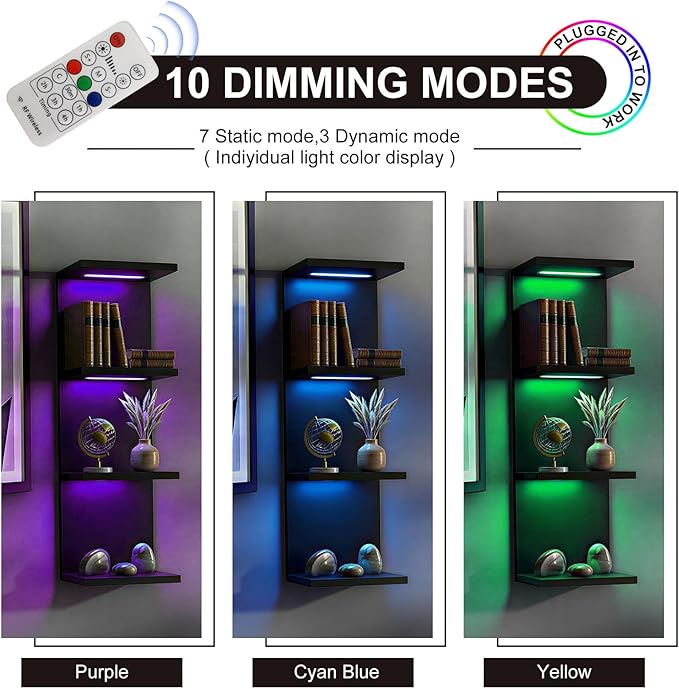 VIWODS 4-Tier Wall Shelf Unit with RGB Lights, Floating Lack Shelf for Home Decor, Wall Mounted Vertical Display Shelf for Bedroom Living Room Vanity, Black