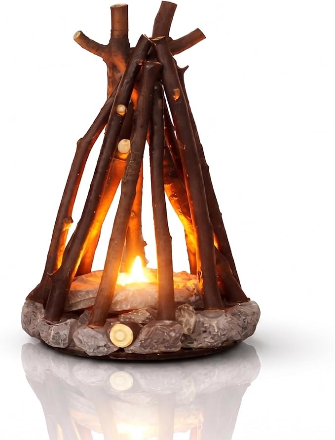 LED Night Light Wooden Campfire LED Dimmable Lamp with 3 Lighting Modes & Flame Sound, USB Powered Kids Nightlight & Desk Lamp for Bedroom, Office, and Relaxation, M