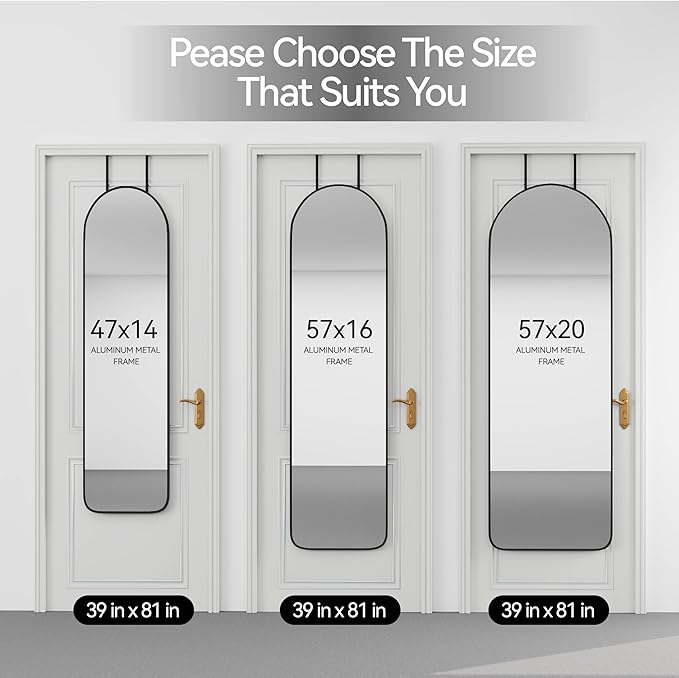 SCWF-GZ 57x16 Door Hanging Full Length Mirror, Floor Stand (Height 5.7ft just Body in1.3ft) / Wall Mounted Metal Frame Arch Dressing Mirrors for Bedroom Living Room 57 inch Black