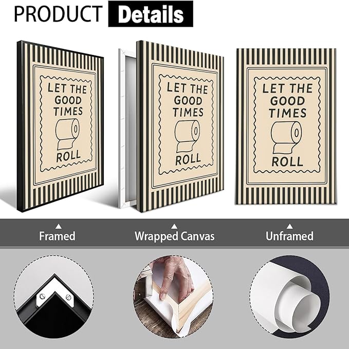 Trendy Let The Good Times Roll Wall Art Green Striped Funny Bathroom Quote Posters Modern Minimalist Room Aesthetic Picture Painting For Bedroom Dorm Restroom Wall Decor 8x12in Unframed