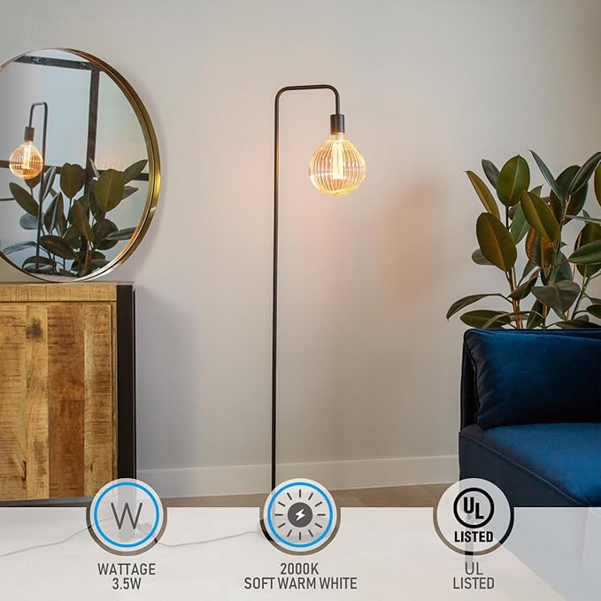 ESCENA Artist Series LED Globe Decorative Light Bulb 3.5W, G125 Round Edison Bulbs Dimmable, Virtual Filament Vintage Edison Bulb, Clear Glass, E26 Medium Base, UL Listed, 2200K Soft Warm White