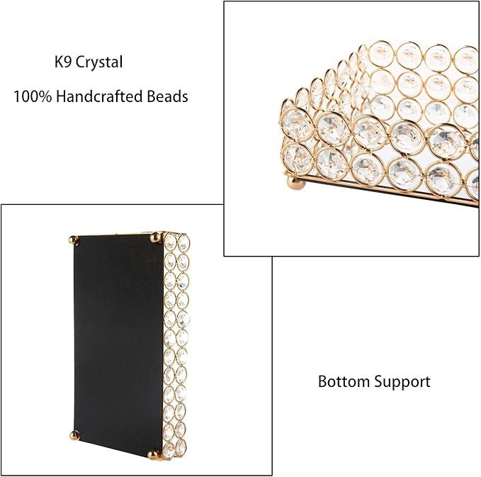 Feyarl 10 Inch Crystal Cosmetic Perfume Tray Vanity Makeup Jewelry Trinket Organizer Mirrored Decorative Tray Storage for Coffee Table Home Deco Wedding Dresser Birthday Gift (Gold)