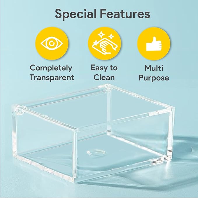 Hammont Clear Acrylic Box with Hinged Lid – Small Plastic Organizer for Office, Desk, Makeup, Crafts, Cotton Balls, Jewelry & More | 2.5"x2.5"x1" (8 Pack)