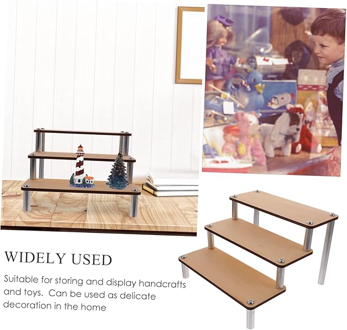 Mobestech Wooden Makeup Organizer Display Stand Riser Shelf Arc Corners Model Display Rack for Home Store