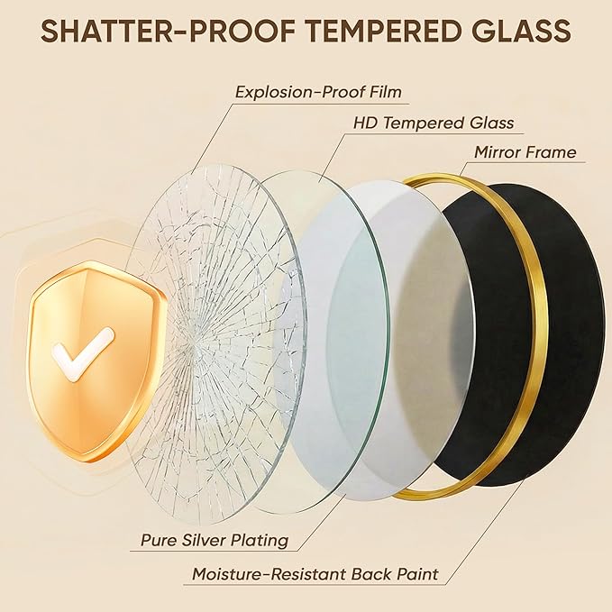 Antok 30 Inch Round Mirror for Wall, Round Bathroom Mirror, Circle Wall Mirrors with Gold Metal Frame, Circle Mirrors Suitable for Wall, Bathroom, Vanity, Living Room, Entryway