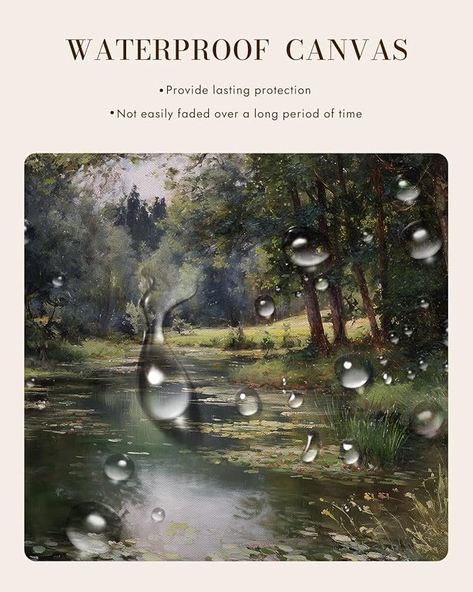 Bzstyleart Vintage Wall Art Decor for Office, Vintage Gold Framed Landscape Wall Art, Forest Riverside Painting, Room Decor Aesthetic for Living Room, 12 x 16 Inch