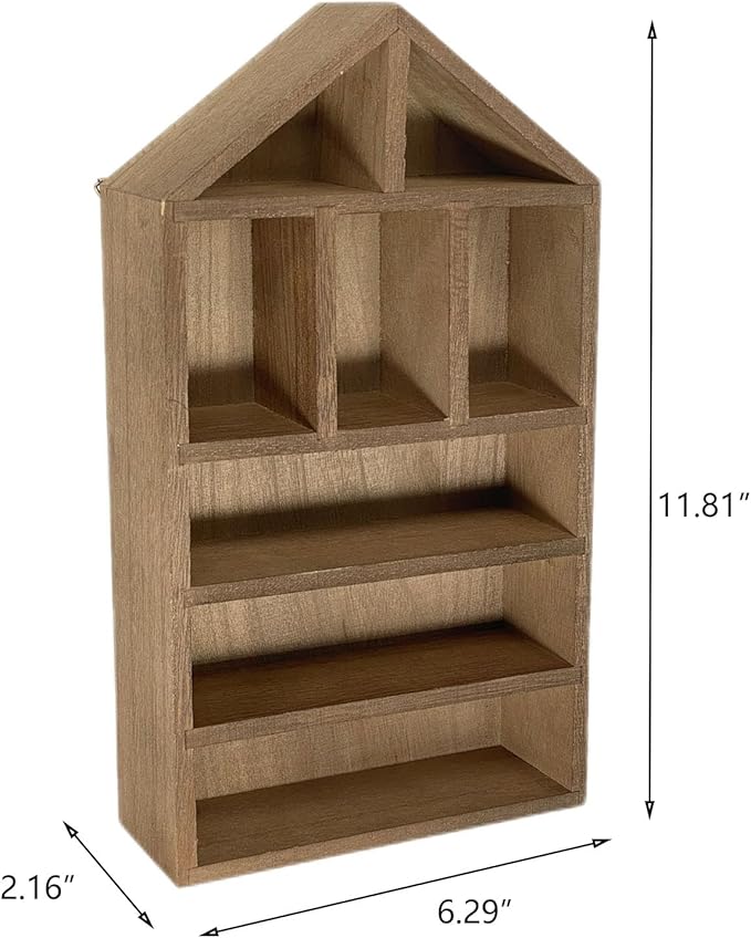 TANG SONG 8-Slot Wooden House-Shaped Mini Figures Cubby Box Display Shelf Organizer Storage Box (Dark Brown)