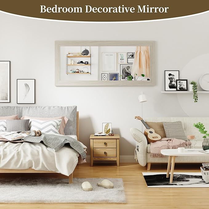 Syndra Modern Full Length Mirror Wood Frame, 65x24'' Large Floor Mirror with HD Tempered Glass & Wall Mount Option, Rectangular Standing Mirror for Bedroom, Living Room, Entryway, Farmhouse(White Oak)