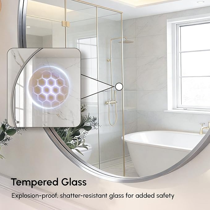 USHOWER Brushed Nickel Bathroom Mirrors for Over Sink, 36 Inch Circle Mirror with Metal Frame, Wall Mirror for Vanity, Entryway, Living Room, Hallway and Bedroom Decor