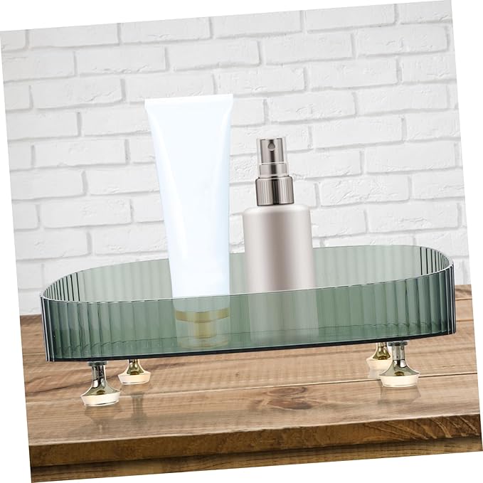 Happyyami Green High-Edge Lipstick and Perfume Organizer Tray Plastic Vanity Storage for Jewelry Makeup and Accessories Elegant Dresser Display Four Feet