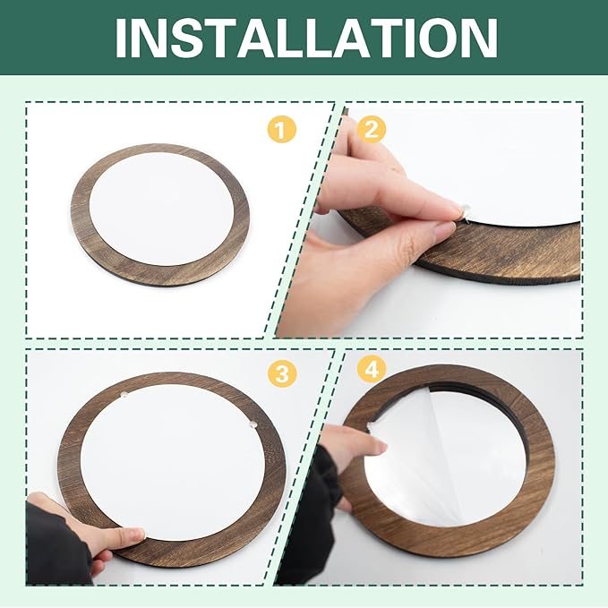 3 PCS Wall Mirrors Decorative, 8 Inch Small Round Rustic Wood Mirror Decorative Wall Mirror for Home Door Living Room Bathroom Bedroom and Entryway (Not Real Glass Mirror)