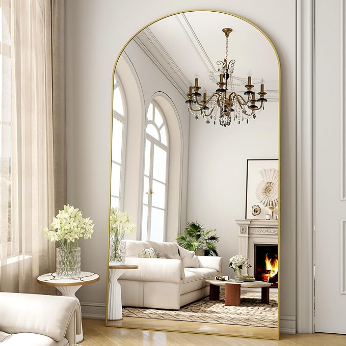 Arched Full Length Mirror 78"x35" - Floor Standing Body Mirror with Aluminum Frame,Leaning Hanging for Bedroom Cloakroom Living Room Gold