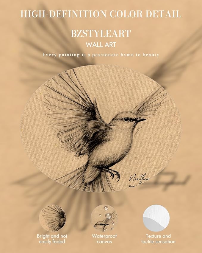 Bzstyleart Vintage Wall Art Decor, Gold Framed Wall Art Decor Vintage Birds Prints Texas State Bird Home Decor Aesthetic, Sketch Painting Picture Bird Artwork for Living Room, 12L x 16W