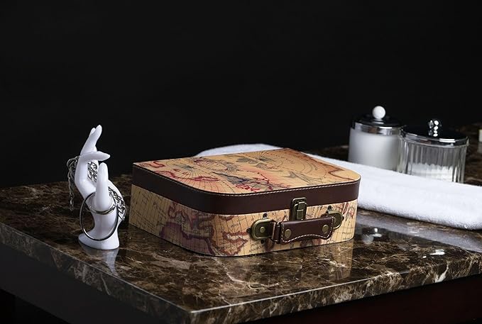 wald imports - Paperboard Suitcases -Decorative Storage Boxes - Suitcase Set for Decoration, Storage, and More (Faux Leather Map 2)