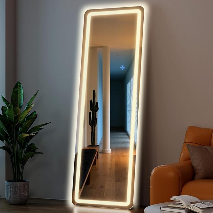 Standing Mirror Full Length with LED Lights, 56"x20" Lighted Mirror with Dimming & 3 Color Lighting, Tall Mirror Full Body for Bedroom, Dressing Room
