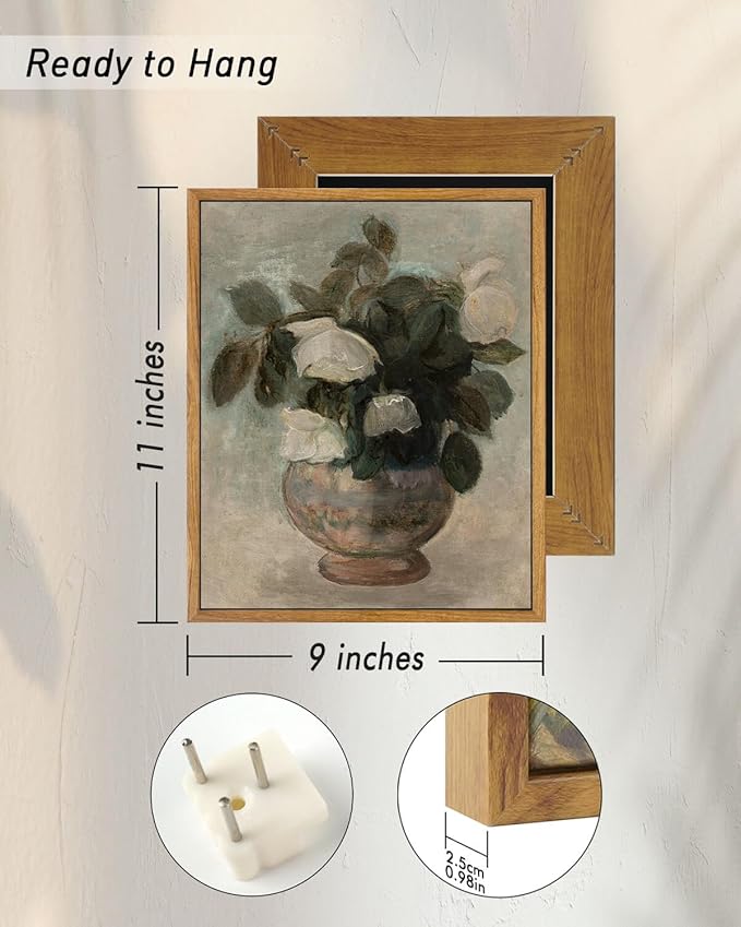 InSimSea Framed Canvas Prints Art Vintage Decor, Botanical Wall Art for Living Room, Rose Flower Pictures Wall Decor, Wall Decorations for Living Room Bathroom Bedroom, 9"x11"