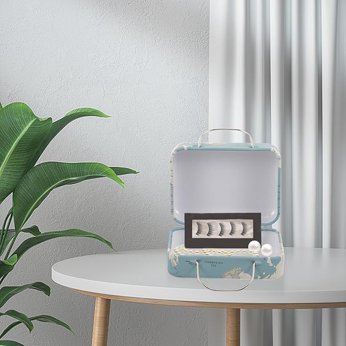 Vintage Mini Eyelash Storage Case Retro Small Jewelry Box Metal False Eyelash Container with Handle Travel Sundries Organizer for Makeup Accessories