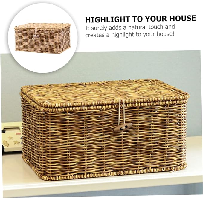 PartyKindom Cubby Storage Organizer Woven Storage Box Imitation Rattan Beauty and Makeup Organizer Decorative Desktop Box