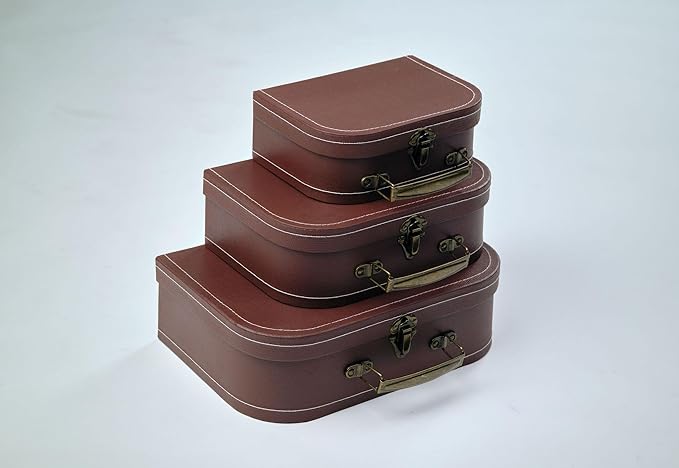 wald imports - Set of 3 Paperboard Suitcases - Decorative Storage Boxes - Suitcase Set for Decoration, Storage, and More (Brown)