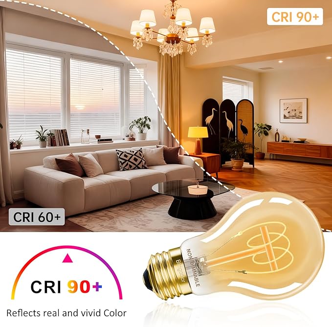 A19 Vintage E26 LED Edison Light Bulbs 40 Watt, Non-Dimmable, 2200K Amber Warm Light Bulbs, 4W LED A19 Edison Bulb 40 Watt Equivalent, 4 PACK Vintage Antique Decorative Light Bulbs, CRI 90+