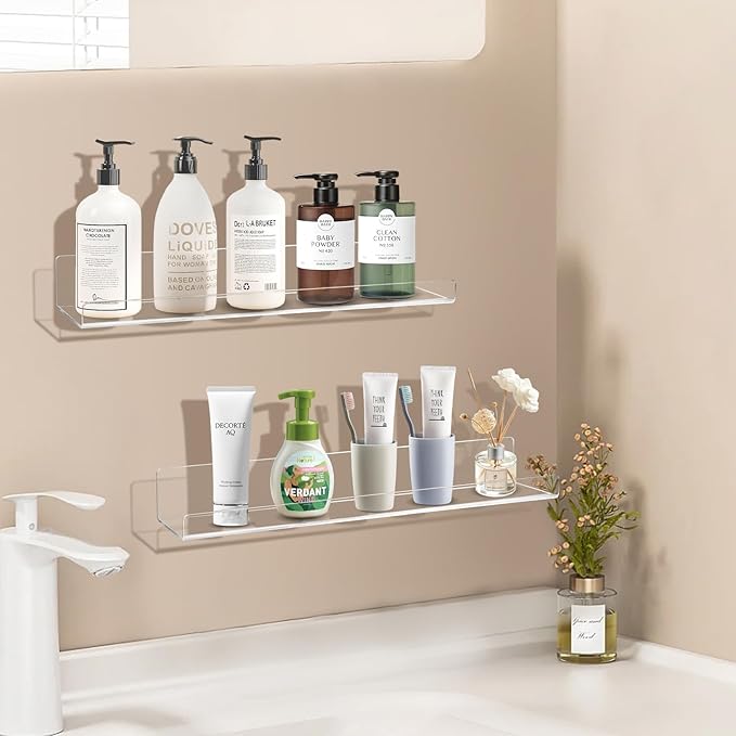 AMEITECH Clear Acrylic Wall Display Shelves 10 Pack, 15 Inch Acrylic Shelf Wall Organizer and Storage for Collectibles, Figure, Toy Cars, Perfume, Kids Bookshelf