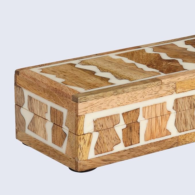 Handicrafts Home White Decorative Storage Box with Lid Wood Entryway Organizer Key Holder Box Console Table Storage for Hallway – Resin Inlay Kept Safari Collection - 10x2.5x1.5