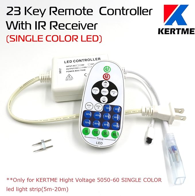 5050-60 Type AC 110-120V White LED Strip Lights, Flexible/Waterproof/Dimmable/Multi-Modes LED Rope Light + 23 Keys Remote for Home/Garden/Building Decoration (16.4ft/5m, White 6000K)