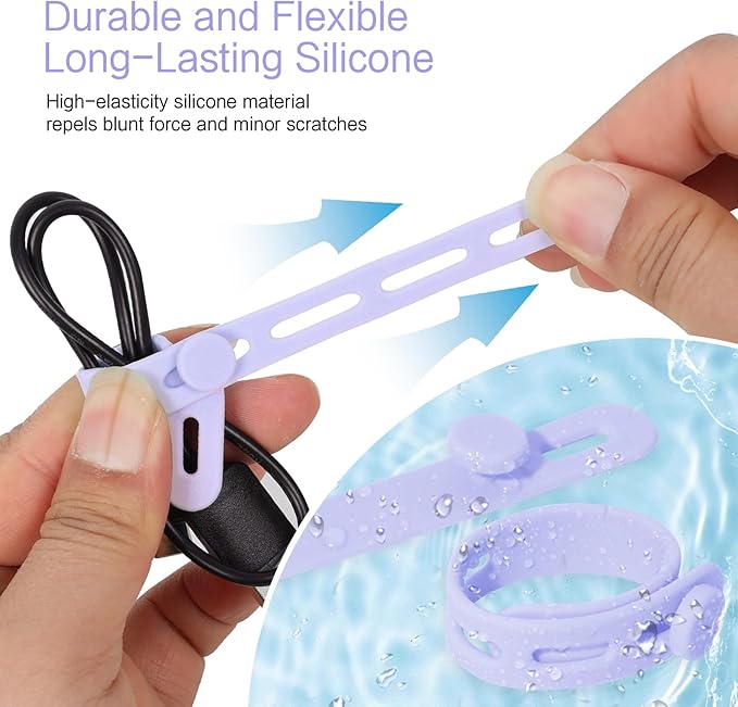 Donruby 30Pcs Silicone Cable Ties - Reusable & Washable with Locking Buckles, Adjustable Fastening Cable Management Straps, Multi-Purpose High Elasticity Cord Organizer (6 Colors)