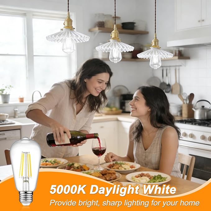Ascher Vintage LED Edison Bulbs, 6W, Equivalent 60W, Non-Dimmable, Daylight 5000K, 700Lumens, ST58 Antique LED Filament Bulbs with 80+ CRI, E26 Medium Base, Clear Glass, Pack of 6