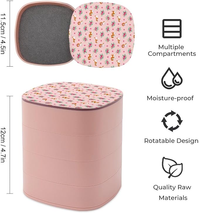 Ring Necklace Earring Organizer Holder Cavalier King Charles Spaniel Pink Floral Dog 4-Layers Rotatable Jewelry Organizer Storage Box with Mirror
