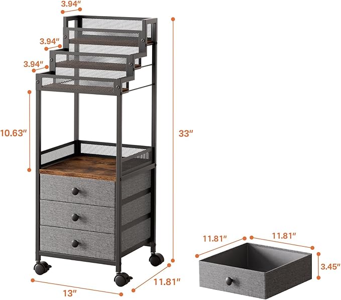 Display Riser Stand Perfume Cologne Organizer, Rolling Makeup Storage Cart with Fabric Drawers, Floor Vanity Cosmetics Display Cases for Skin Care Nail Polish Figures Rustic Brown Ladder Stand