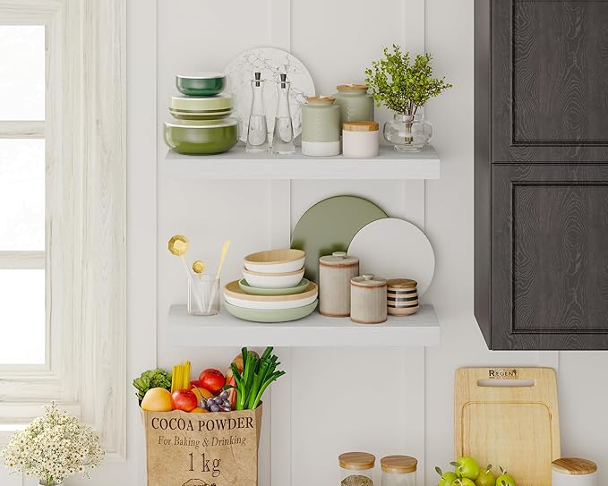 Fixwal White Shelves, 15.8in Floating Shelves, Farmhouse Shelf Wall Decor for Bathroom, Bedroom, Living and Kitchen Set of 6