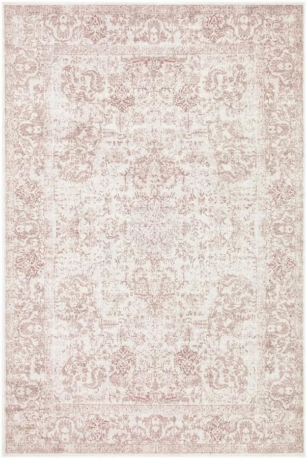 Rugxara 5x7 Washable Area Rug for Living Room & Bedroom, Large Light Pink Rugs for Women, Non Slip, Durable Low Pile Carpet, Vintage Carpets for Office, Dining Room, Kids Room and Farmhouse