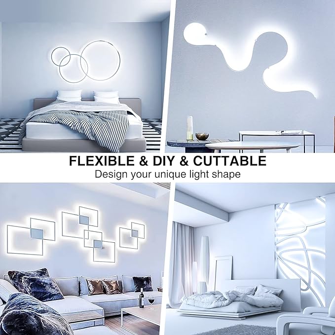 Onforu LED Strip Lighting Bright White, 65.6ft 6000K Dimmable Daylight White Tape Light, Flexible 12V Adhesive Ribbon Easter Rope Light, for Kitchen, Under Cabinet, Bedroom