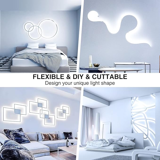 Onforu LED Strip Lighting Bright White, 65.6ft 6000K Dimmable Daylight White Tape Light, Flexible 12V Adhesive Ribbon Easter Rope Light, for Kitchen, Under Cabinet, Bedroom (Pack of 2)