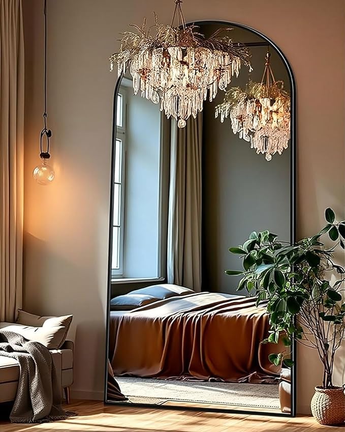 KOMCOTE 71x28 Inch Arched Floor Mirror - Full Length Black Standing Mirror for Bedroom, Living Room, Dressing - Tall Leaner Mirror with Arch Design, Wall or Free-Standing Decor
