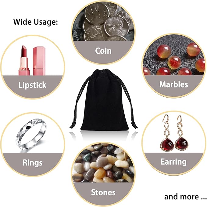 DTOL Velvet Cloth Jewelry Bags, Small Gift Pouches Drawstring Bags for Party, Travel Portable, Christmas, Festival, Makeup Favor Organizer Storage Holder Bags, 3x4 Inch 50 Pieces Black